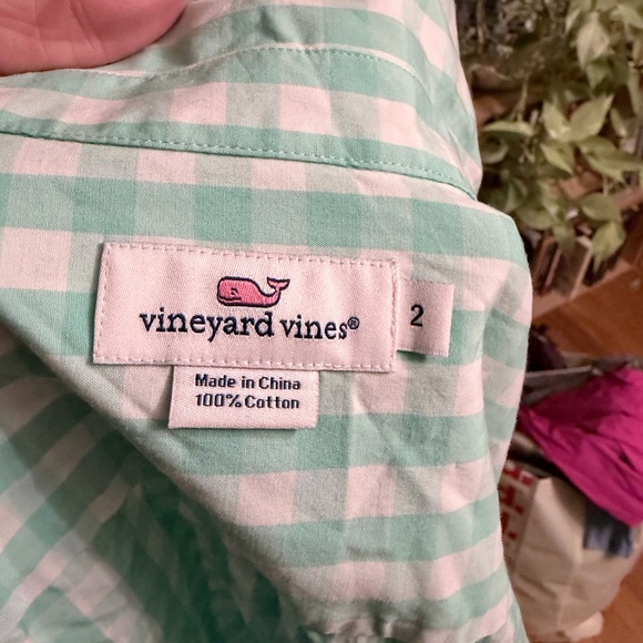 Vineyard Vines Aqua mint green Gingham Shirt size 2 - Picture 2 of 6